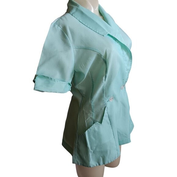 Medium Vintage Beautician Nurse Frock Top 1960's Penneys Mint Green Beauty Shop - Picture 5 of 8